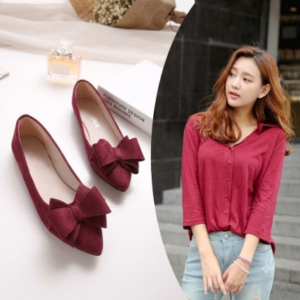 Burgundy pointed toe ballet flats